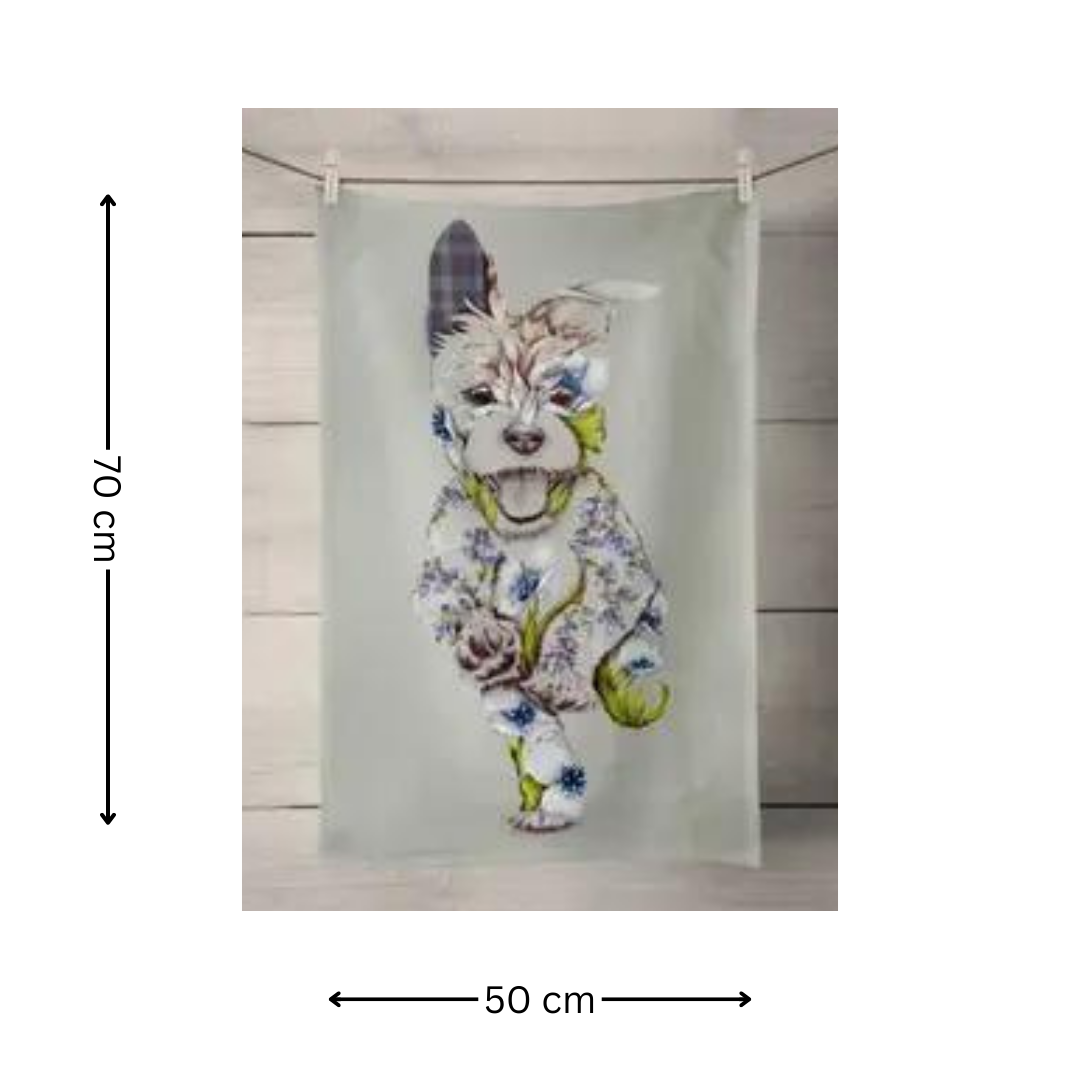 100% Cotton Sage Green Dog Tea Towel - 70 Cm X 50 Cm - Gift Idea