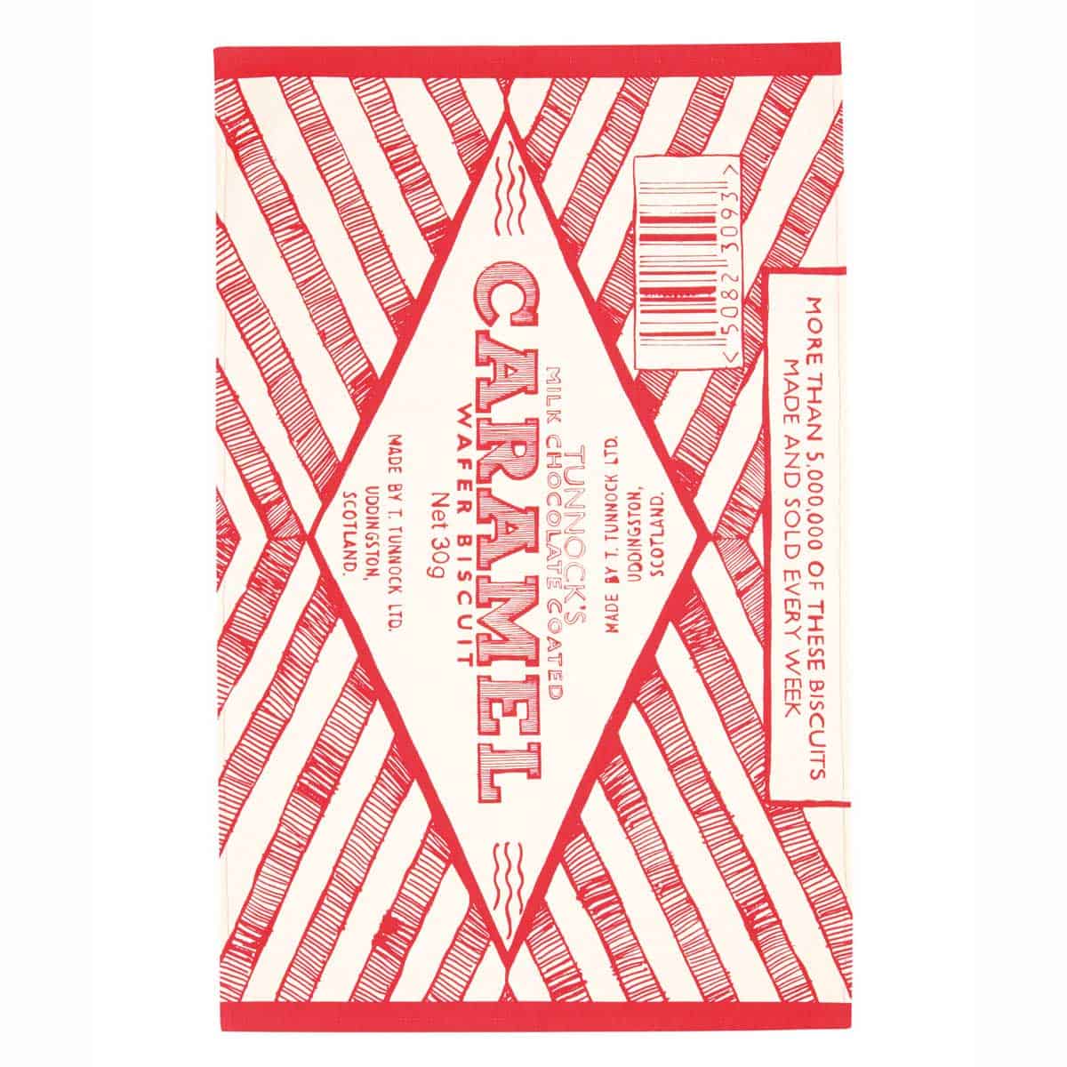 Tunnock's Caramel Wafer Tea Towel - Front View - A Joyful Addition To Any Kitchen