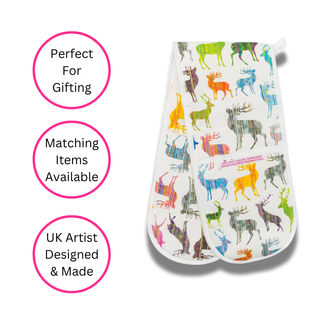 Colourful Stag Double Oven Glove (Multi) - Made In The Uk - Quirky Detail