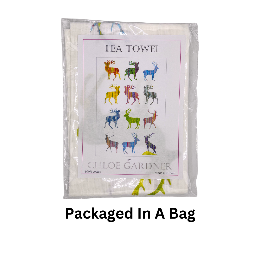Colourful Stag Tea Towel (multi) - Alternate Angle - Homeware Gift