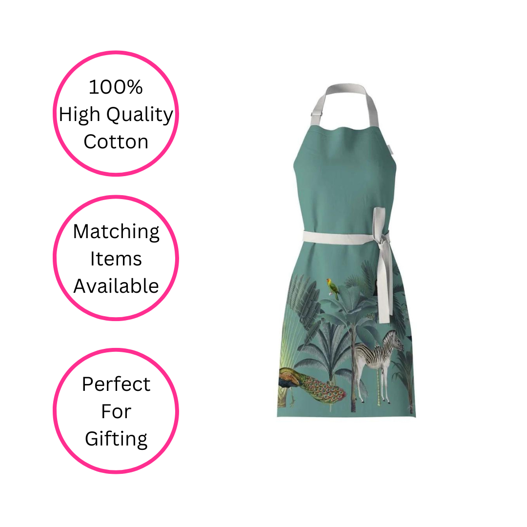 Menagerie Jungle Green Apron - British Made - Quirky Detail