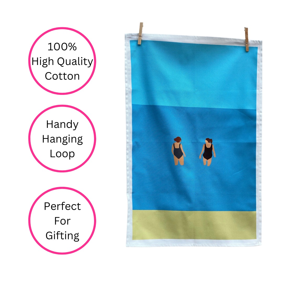 Wild Friends Wild Swimming Tea Towel - 100% Cotton - Quirky Detail