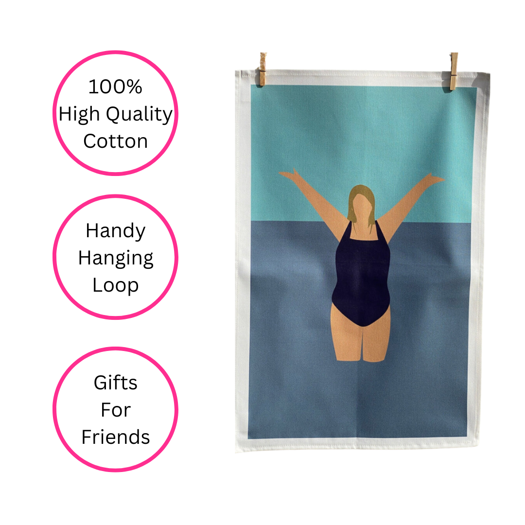 Wild Me 100% Cotton Wild Swimmer Tea Towel - 100% Cotton - Quirky Detail