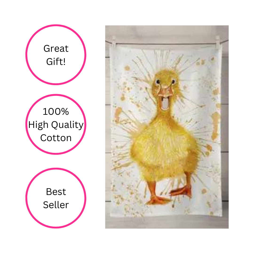 100% Cotton Yellow Duckling Tea Towel - Artist Designed - Quirky Detail