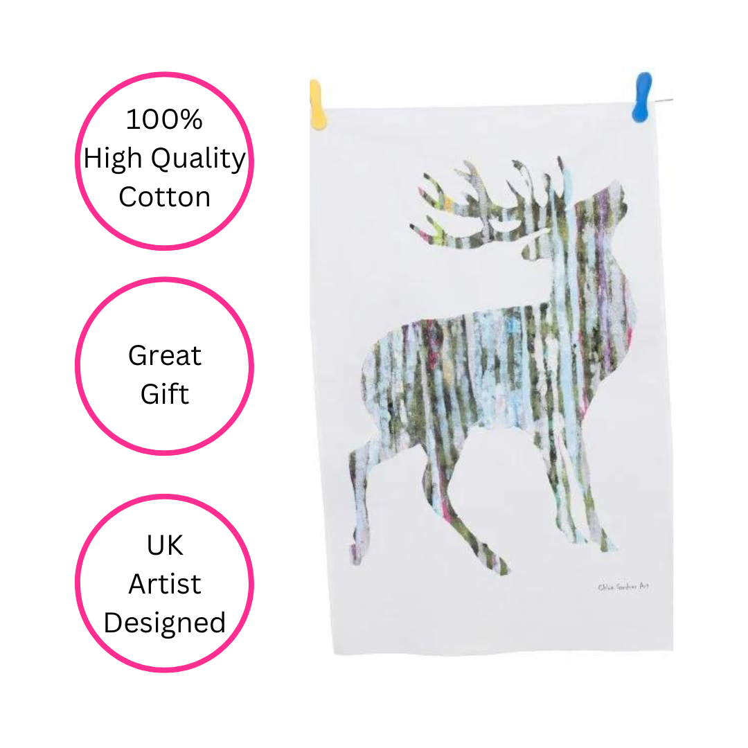 Majestic Silver Stag Tea Towel - Uk Made - Quirky Detail