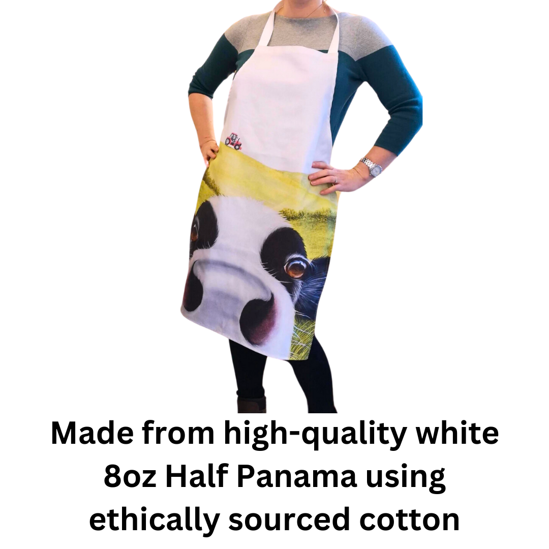 Cow In Pasture Friesian Cow Apron - 100% Cotton - Colourful Close-up