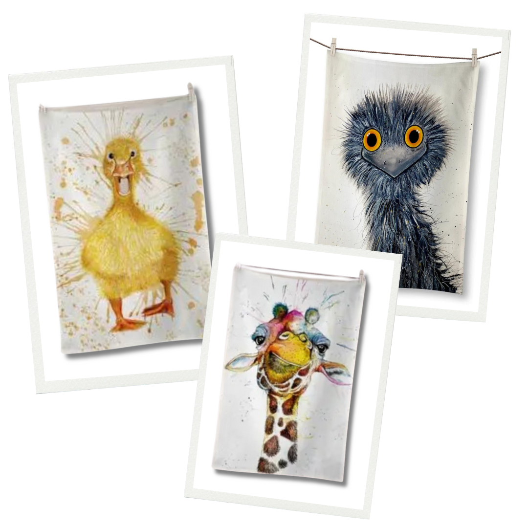 Crazy Crew Tea Towel Set - Front View - A Joyful Addition To Any Kitchen