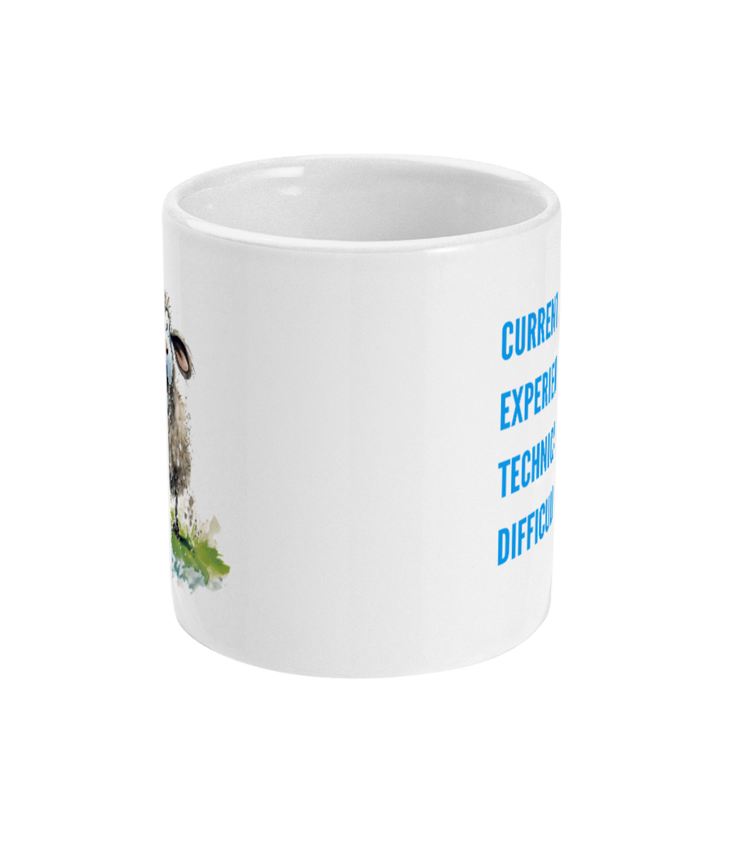 Funny Sheep Mug - Technical Difficulties - Side View - Quirky Detail