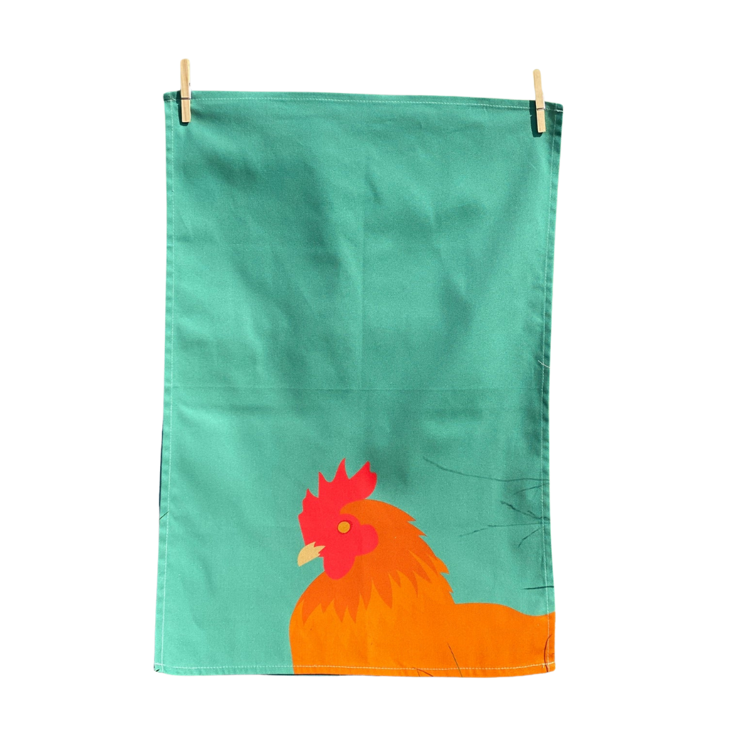 Green Chicken Tea Towel - Front View - A Joyful Addition To Any Kitchen