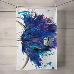 Blue Highland Cow Tea Towel.