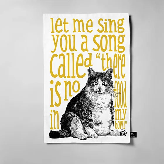 Yellow Hungry Cat Tea Towel - Alternate Angle - Homeware Gift