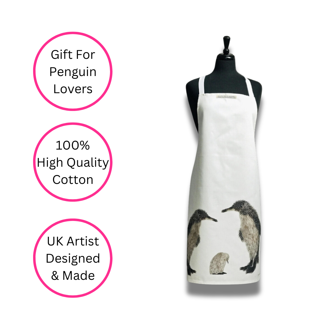 Grey Feather Penguin Pair & Baby Apron - British Made - Quirky Detail