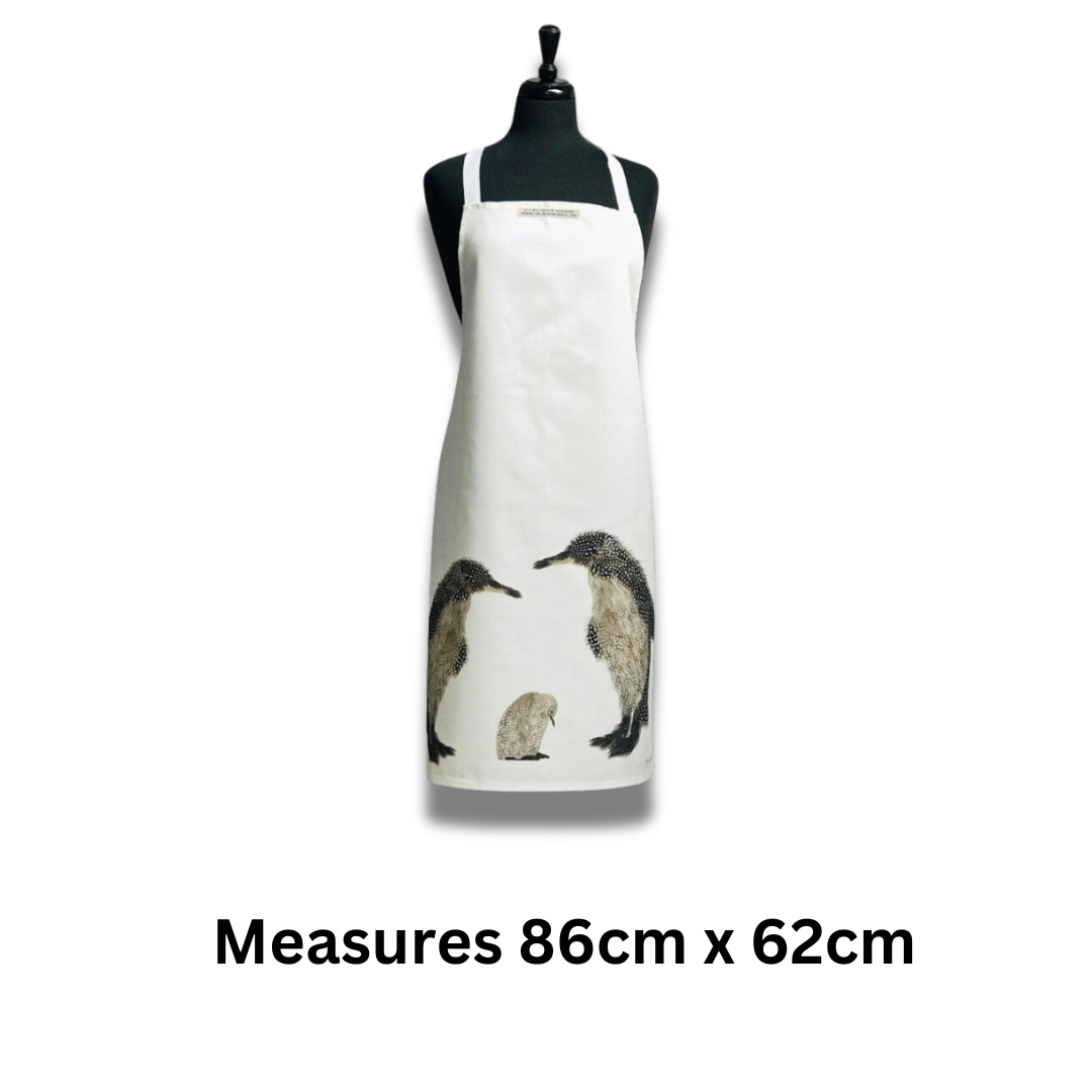 Grey Feather Penguin Pair & Baby Apron - 86 Cm X 62 Cm - Gift Idea