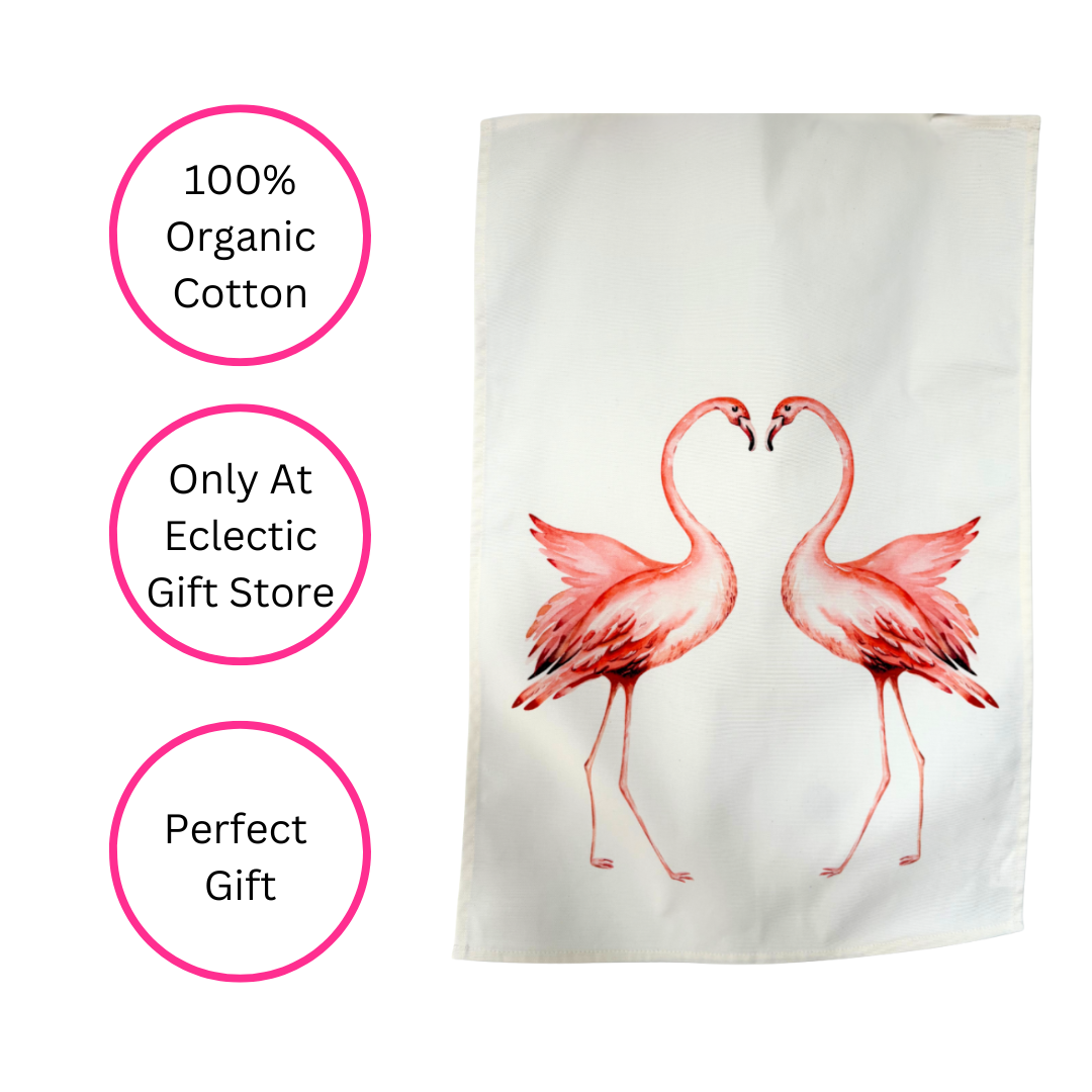 Pink Flamingo Tea Towel - 100% Organic Cotton, Exclusive Design, A Joyful Addition To Any Kitchen - Quirky Detail