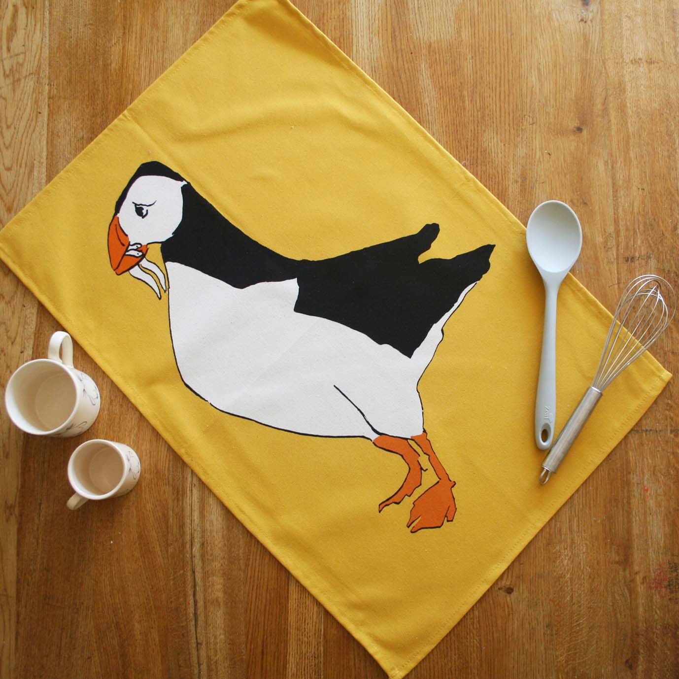 Yellow Puffin Tea Towel
