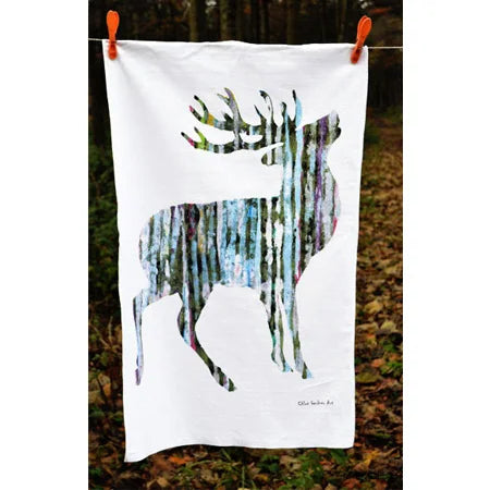 Majestic Silver Stag Tea Towel - Detail Shot - Colourful Close-up