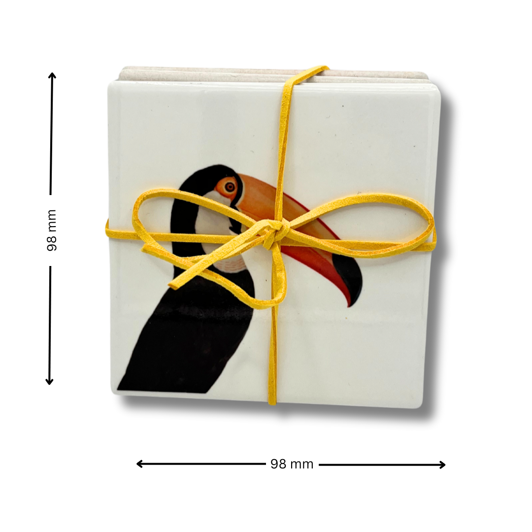 Toucan Rainbow Coasters, Ceramic, Set Of 4 - 98 Cm X 98 Cm - Colourful Close-up
