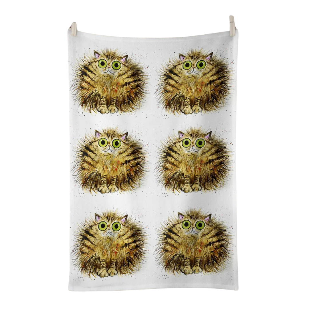 100% Cotton Tommy Cat Tea Towel - Front View - A Joyful Addition To Any Kitchen