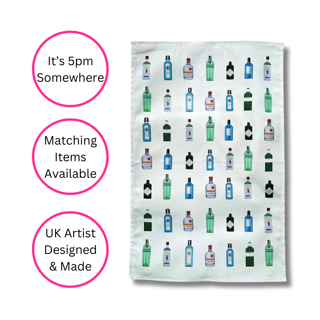 White Gin Tea Towel - Uk Made - Quirky Detail