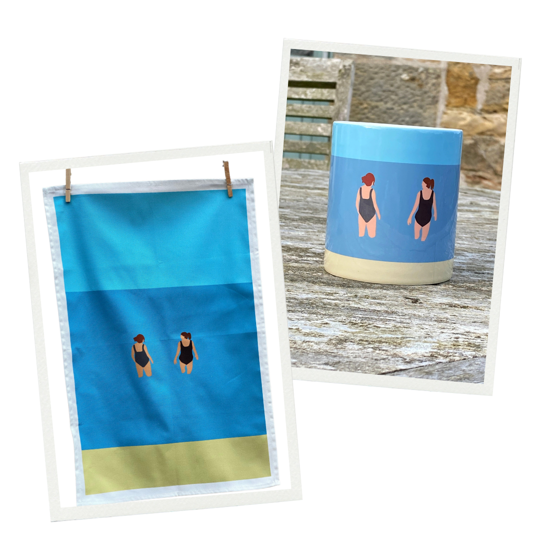 Wild Friends Tea Towel & Mug Gift Set. Ideal gift for outdoor swimmers.