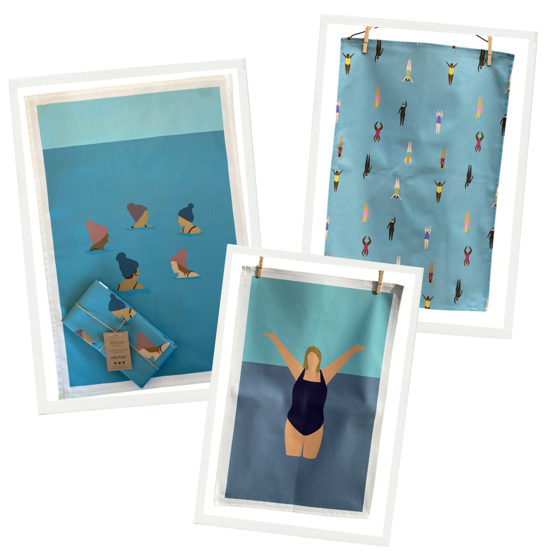 Wild Swimming Tea Towel Set - Three Quirky Designs - A Joyful Addition To Any Kitchen