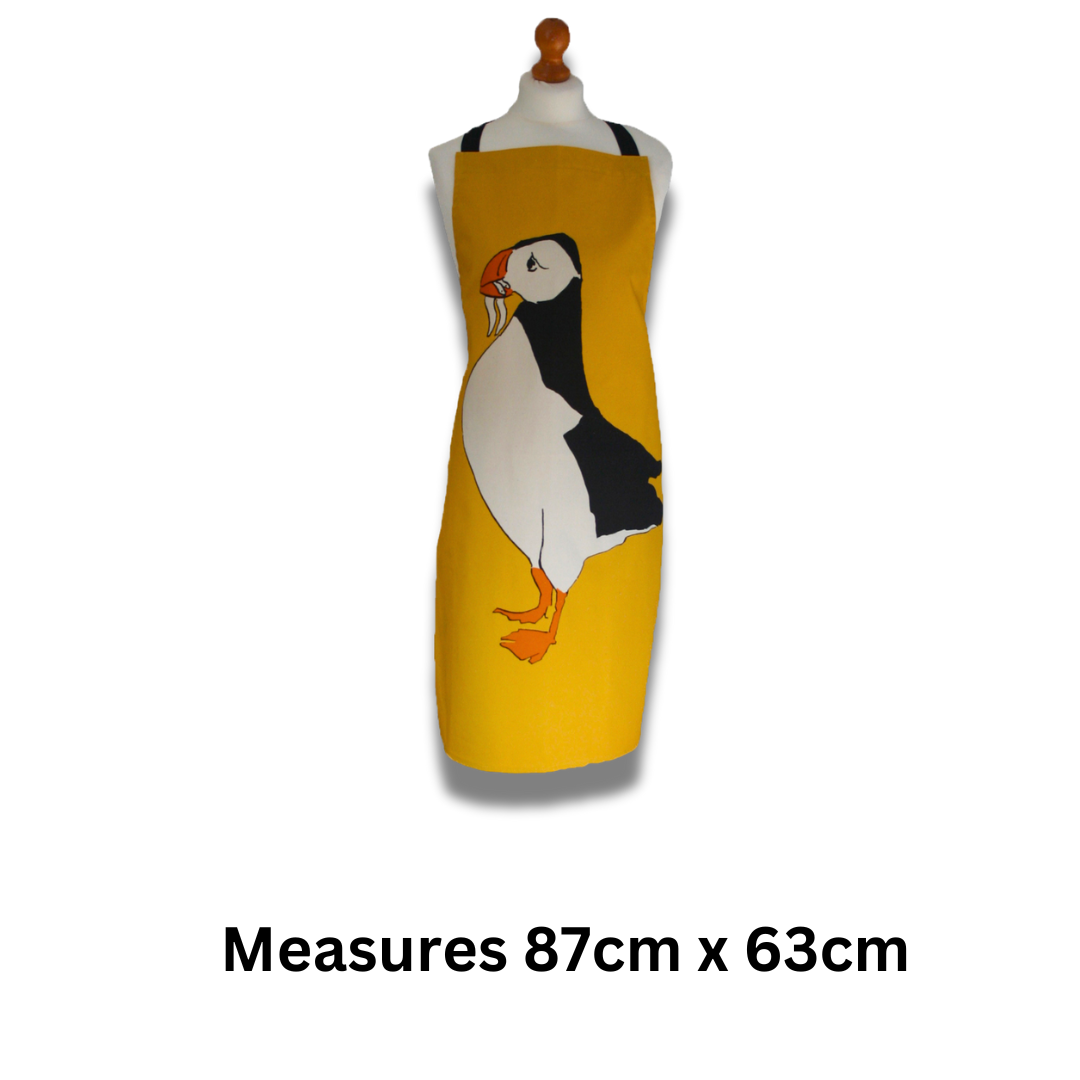 Yellow Puffin Apron - Detail Shot - Colourful Close-up