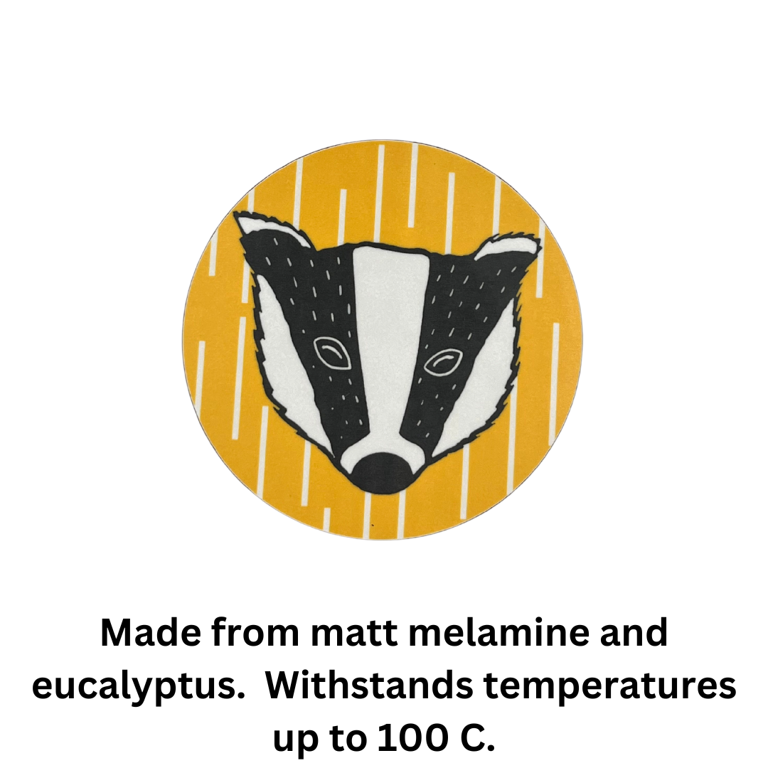 Melamine Yellow Badger Coaster (round) - Back View - Gift Idea