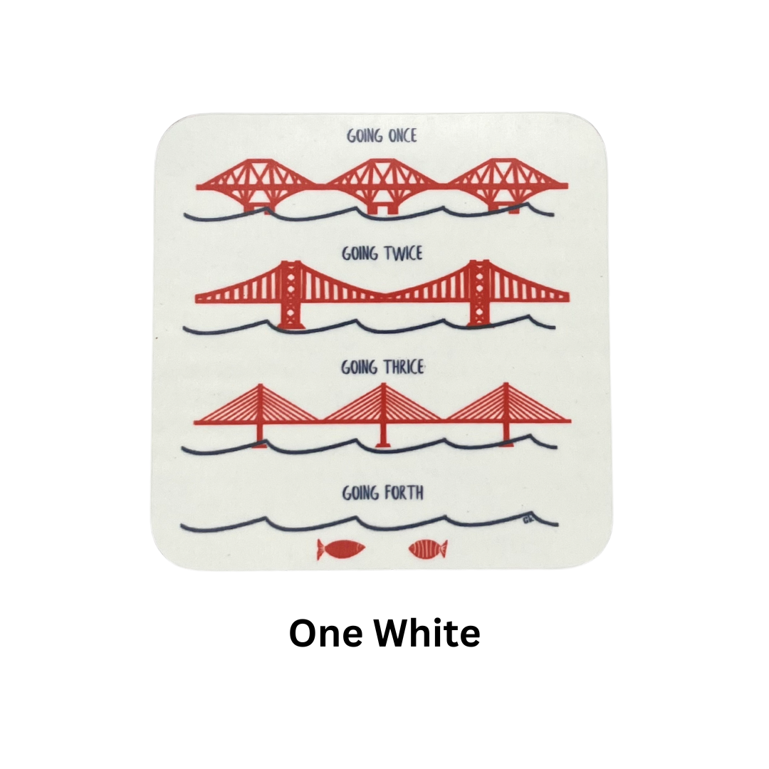 Forth Bridges, Scotland, Coasters (set Of 2) - White - Homeware Gift