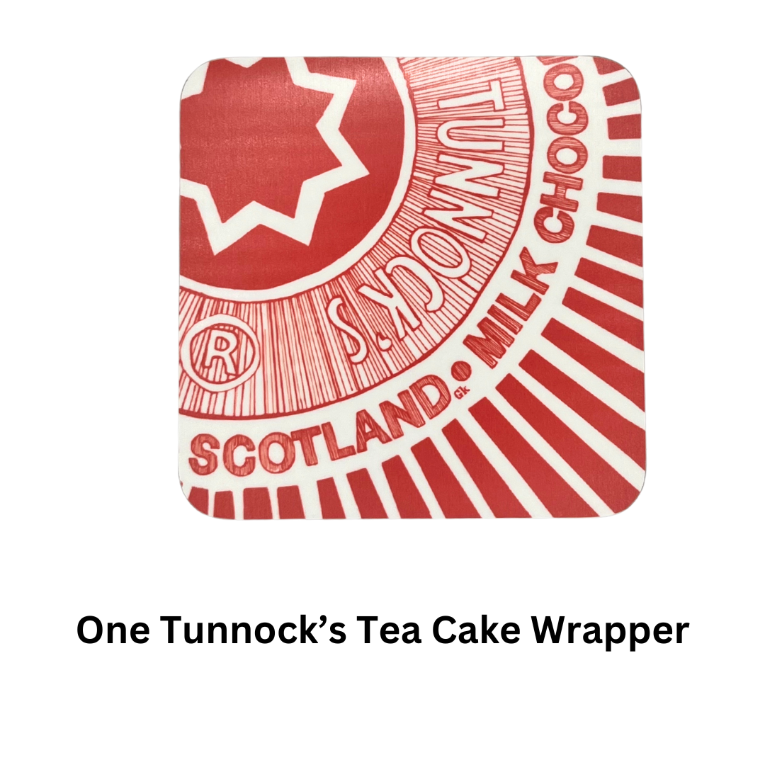 Set Of 4 Tunnock's Coasters - Tunnock's Tea Cake Wrapper - Quirky Detail