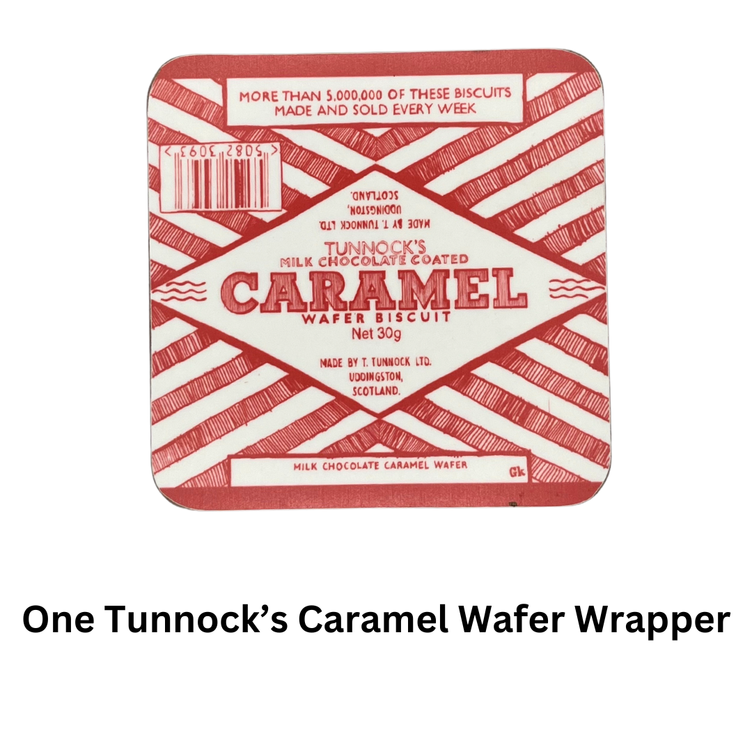 Set Of 4 Tunnock's Coasters - Tunnock's Caramel Wafer Wrapper - Homeware Gift