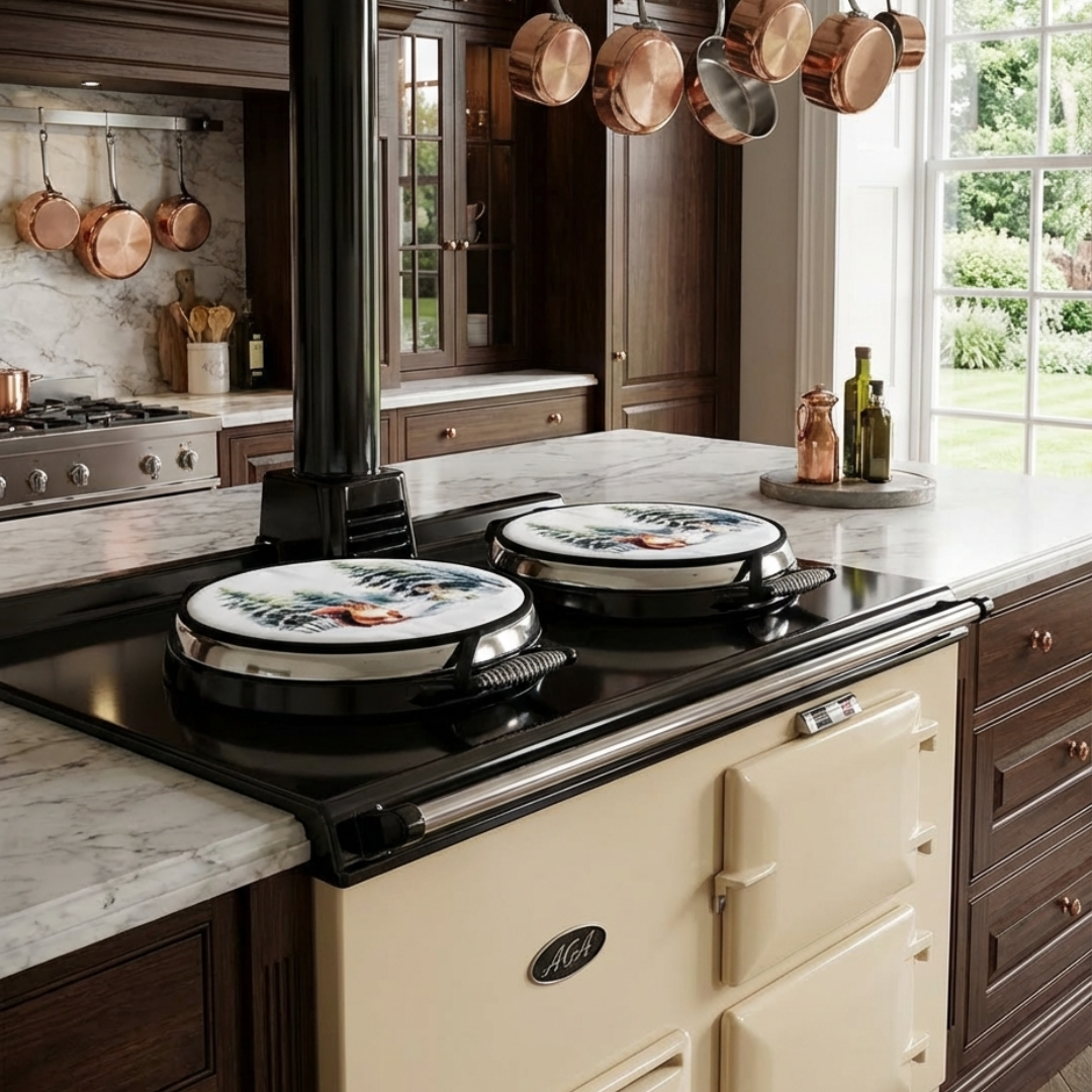 Winter Woodland Chef's Pads For AGA On Cream AGA In Kitchen