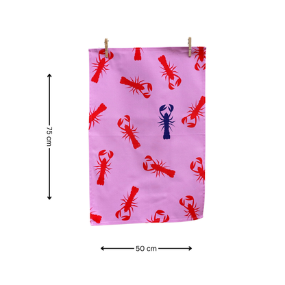 100% Cotton Pink Lobster Tea Towel - Back View - Gift Idea