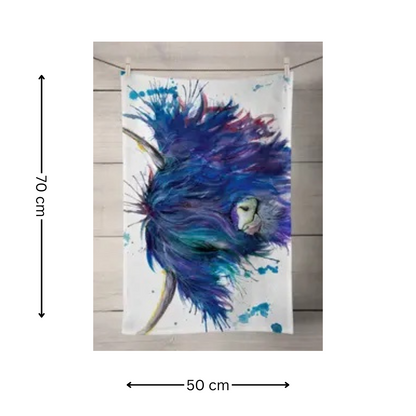 100% Cotton Blue Splatter Highland Cow Tea Towel - 70 Cm X 50 Cm - Gift Idea