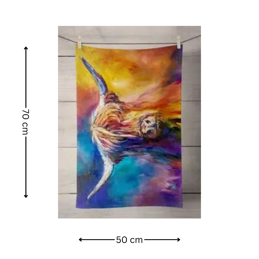 100% Cotton Bright Coloured Highland Cow Tea Towel 70 cm x 50 cm