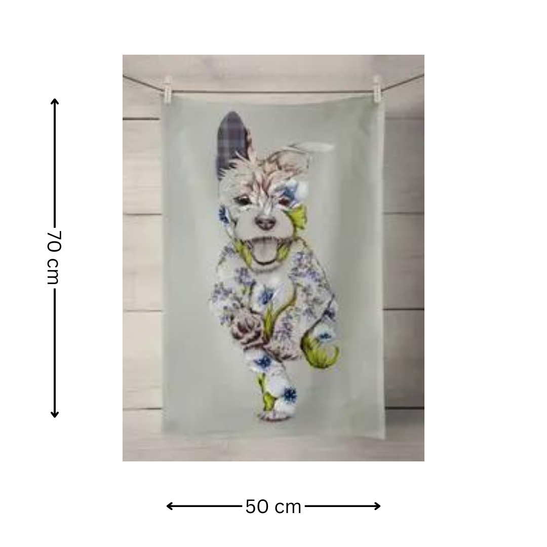 100% Cotton Sage Green Dog Tea Towel 70 cm x 50 cm