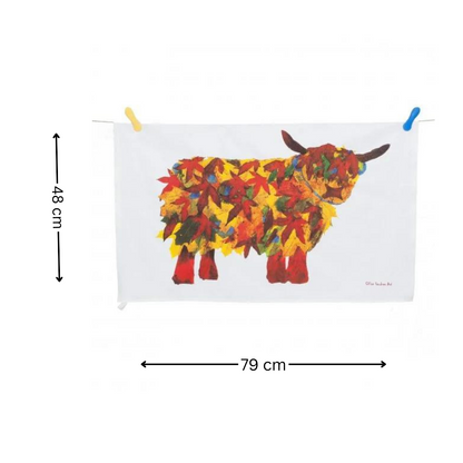 Autumn Leaf Highland Cow Tea Towel - 48 Cm X 79 Cm - Gift Idea