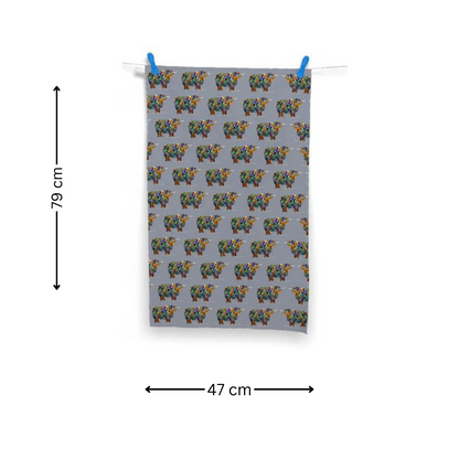 Repeat Bright Highland Cow Tea Towel On Grey - 79 Cm X 47 Cm - Gift Idea