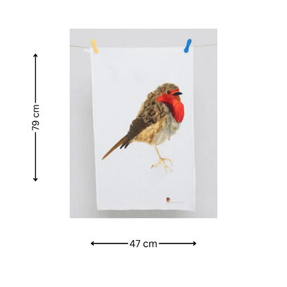 Gift Boxed 100% Cotton Robin Redbreast Tea Towel - 79 Cm X 47 Cm - Gift Idea