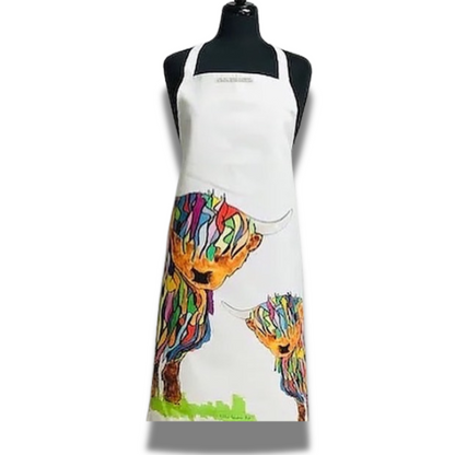 Bright Highland Cow Apron On White - Front View - Quirky Gift
