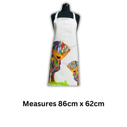 Bright Highland Cow Apron On White - 86 Cm X 62 Cm - Gift Idea