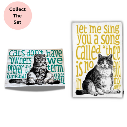 Teal Unpaid Staff Cat Tea Towel - Alternate Angle - Homeware Gift
