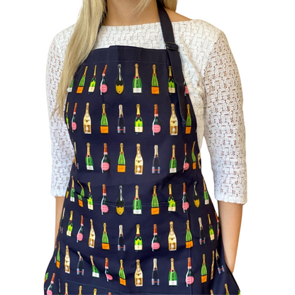 Navy Champagne Apron - Front View - A Joyful Addition To Any Kitchen