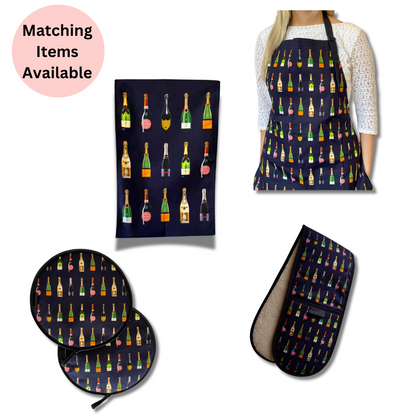 Navy Blue Champagne Tea Towel - Matching Items - Colourful Close-up
