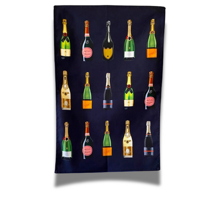 Navy Blue Champagne Tea Towel - Premium Quality Cotton - A Joyful Addition To Any Kitchen