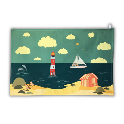 Beside The Seaside Tea Towel - Front View - A Joyful Addition To Any Kitchen