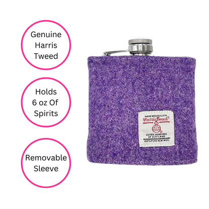 Purple Harris Tweed Hip Flask - 6 Oz Capacity - Quirky Detail