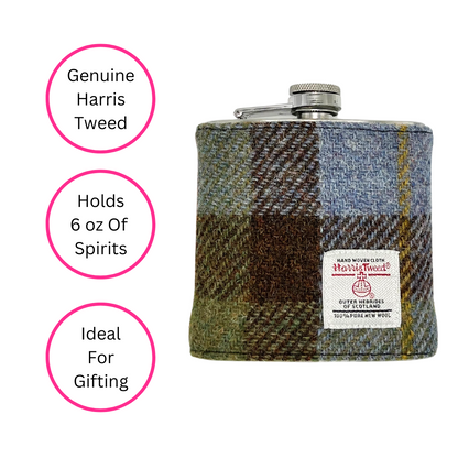 Macleod Tartan Harris Tweed Hip Flask - 6 Oz Capacity - Quirky Detail