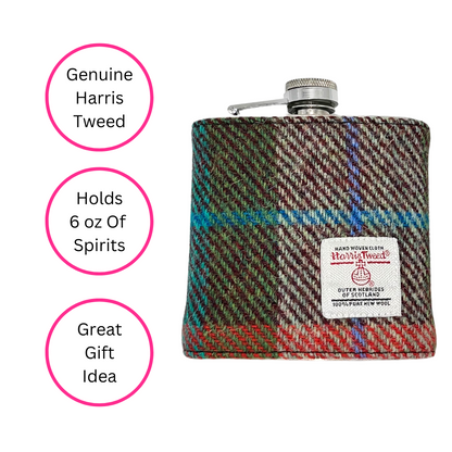 Orange And Green Harris Tweed Hip Flask - 6 Oz Capacity - Quirky Detail