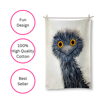 100% Cotton Emu Tea Towel - Side View - Quirky Detail