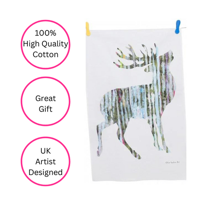 Majestic Silver Stag Tea Towel - Uk Made - Quirky Detail